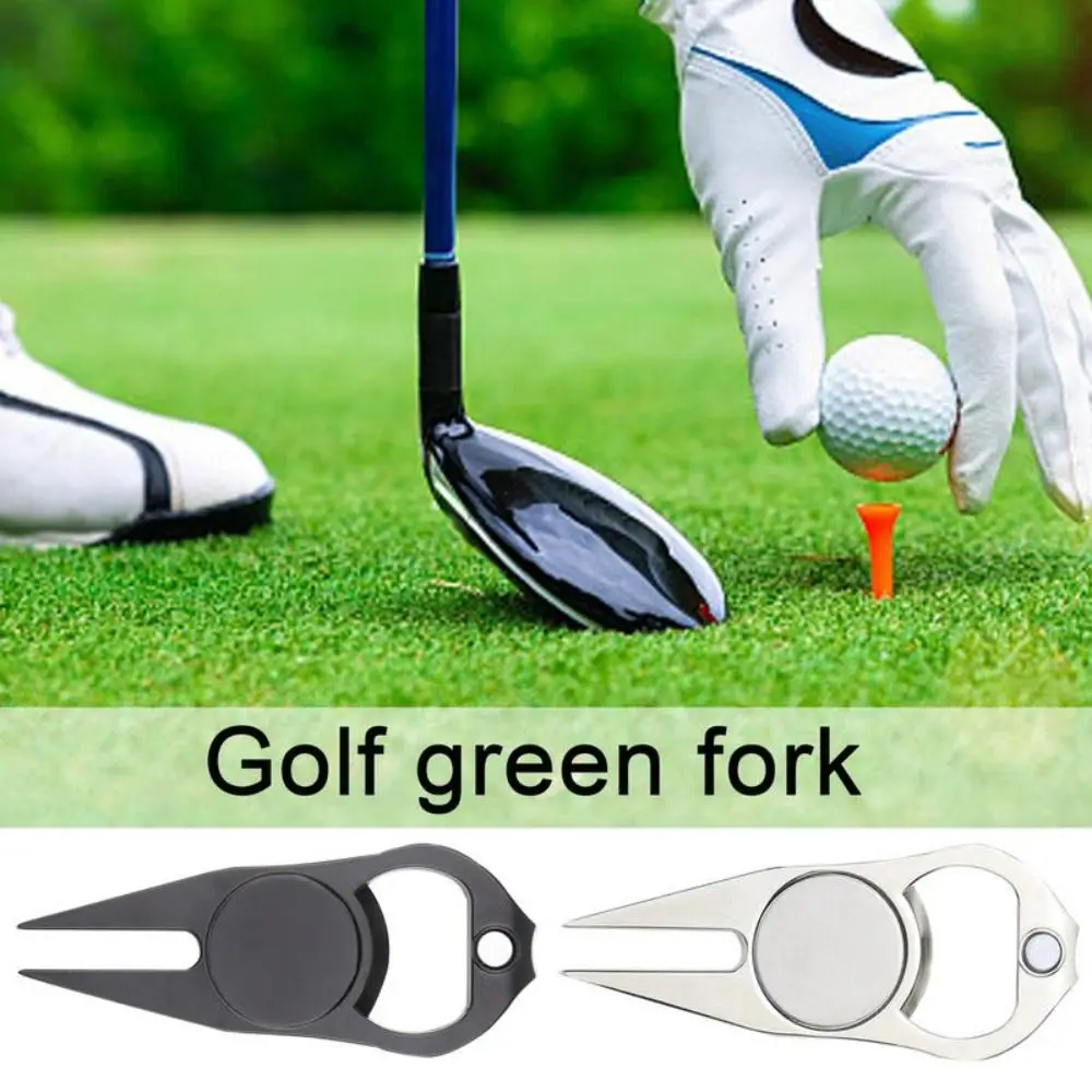 

Stylish Lightweight Golf Green Fork Nickel Multi-Use Golf Divot Repair Tool Alloy Magnetic Groove Cleaner Golfers