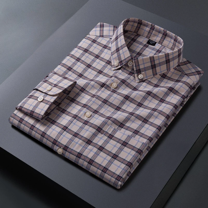 New in shirt 100%cotton oxford long sleeve shirts for men casual plaid tops slim fit soft designer striped clothes