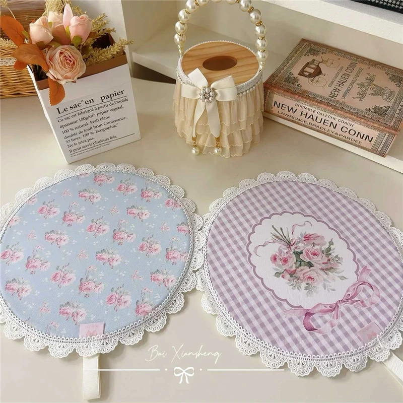 Rose Placemat 2pcs Pink Retro Heat Insulation Luxury Waterproof Tablemat Coaster Lace Leather Thickened Kitchen Pot Mat Placemat