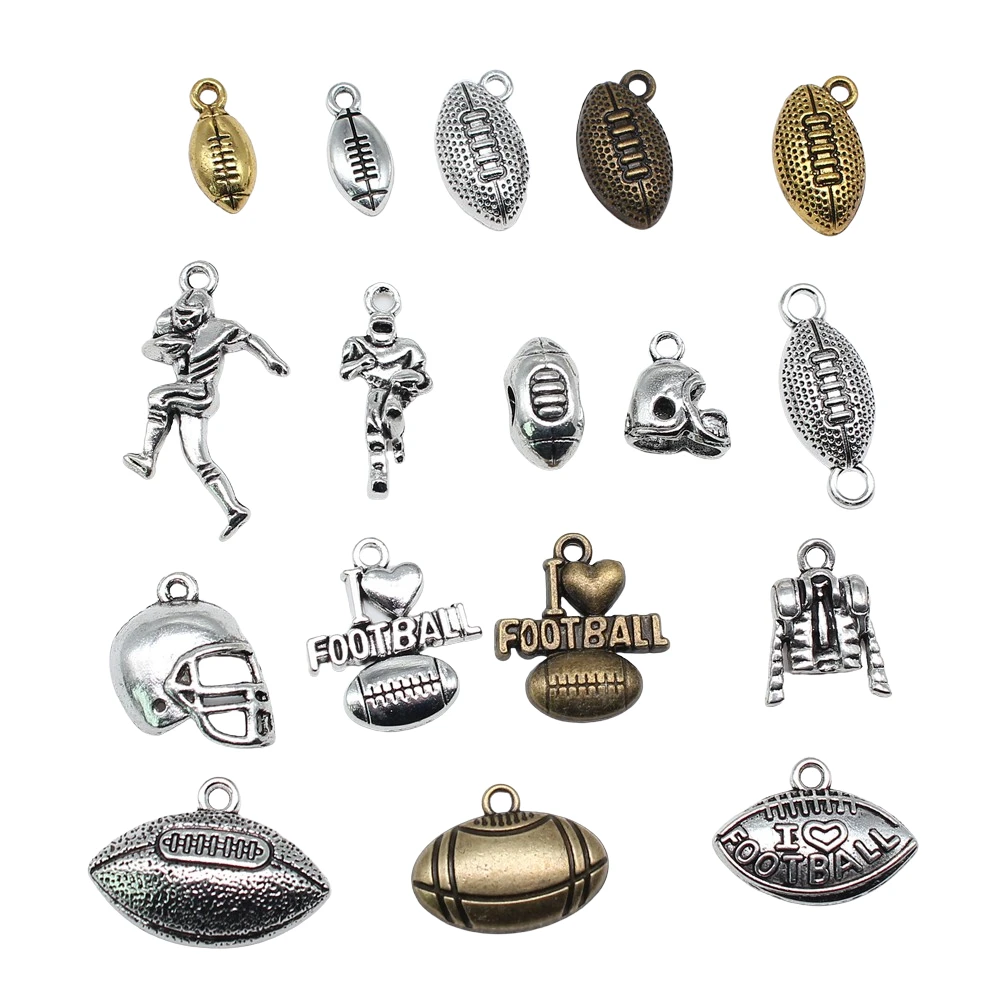 Breloques de football faites à la main pour bijoux exécutifs, document en argent antique, artisanat de bricolage de moto de sport, résultats exécutifs, 10 pièces