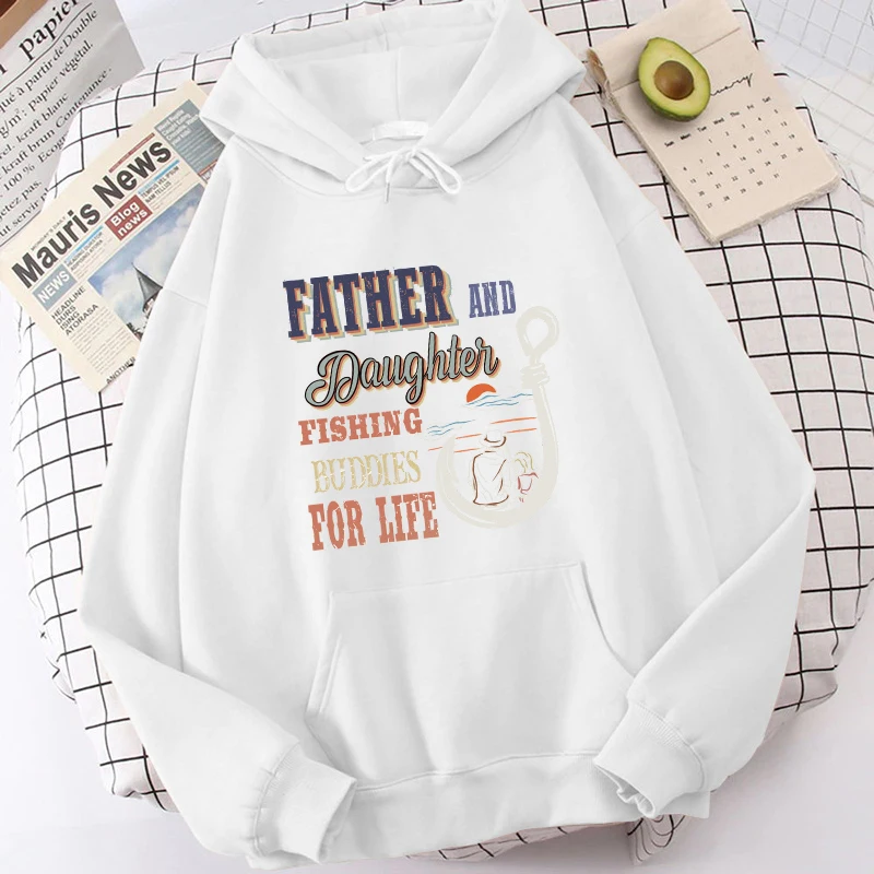 (High Quality Hoodies)New Father And Daughter Fishing Buddies For Life Letter Print Hooded Fashion Men Sweatshirt Father Hoodies