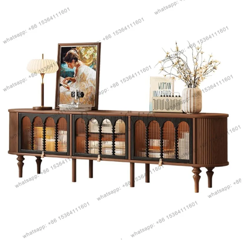 Advanced bead curtain storage floor cabinet French retro style floor solid wood medium antique TV cabinet