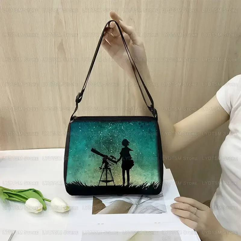 Galaxy Star Print Women Handbags Starry Night Female Clutch Bags Girls Leisure Shoulder Bags for Travel Phone Holder Tote Bag