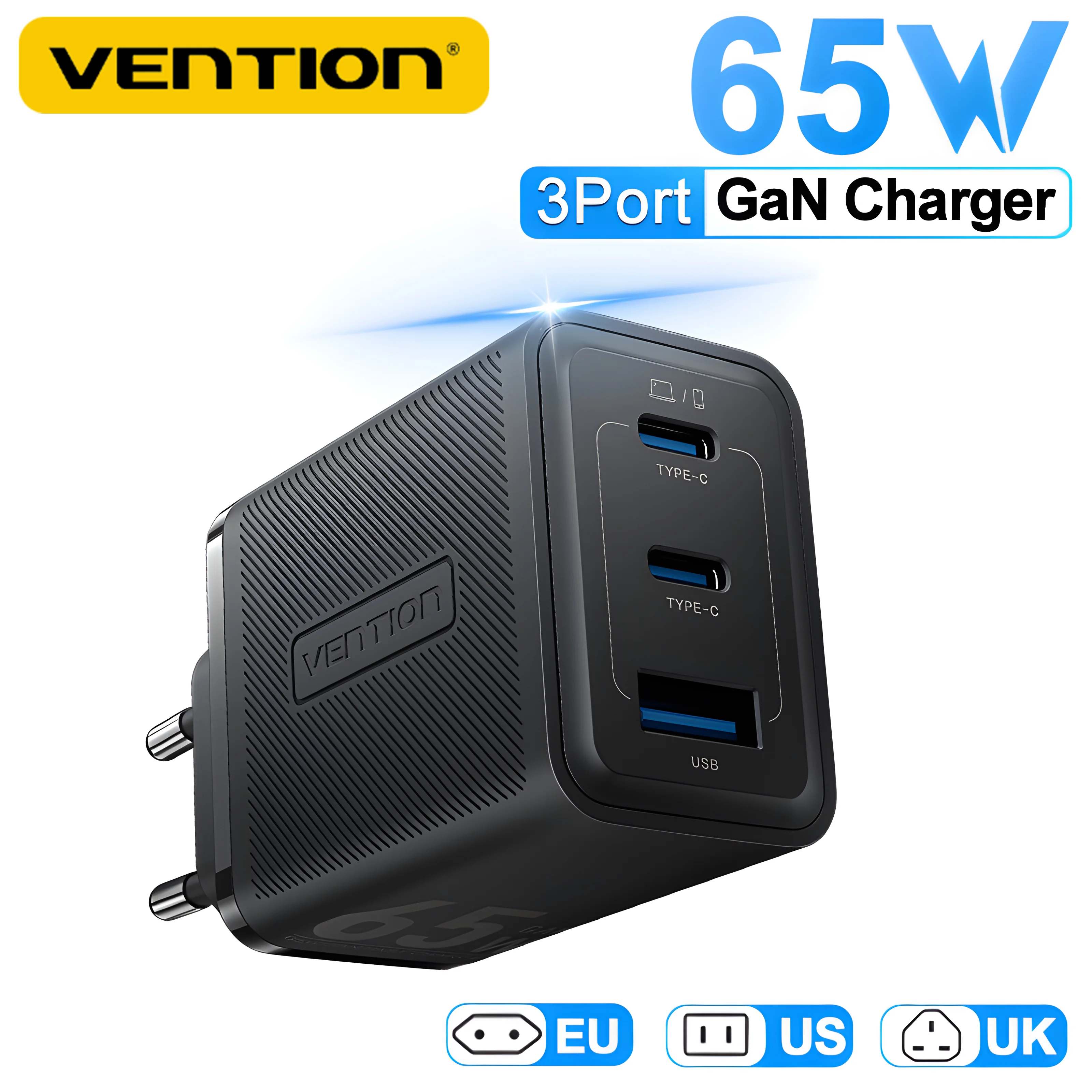 

Vention GaN PD 65W Fast Charger USB A Type C QC 4.0 3.0 Quick Multi Port Office Charge Adapter for iPhone Samsung Macbook Xiaomi