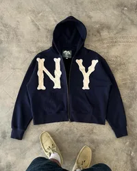 Avrupa ve amerikan Trendy marka moda ceket mektup işlemeli boy Hoodie erkekler Y2k Harajuku Retro fermuar kazak