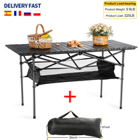 Outdoor Folding Long Table Portable Storage Black Camping Desk Barbecue Table Picnic Fishing Table Easy To Install With Net Bag