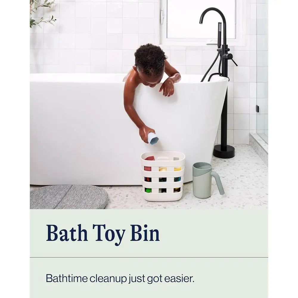 Organized Bath Storage Bin - Non-Toxic Plastic, Easy Clean, Removable Drying, Wall-Mounted Baby Organizer, 9x5.5x8.5 in, Sage