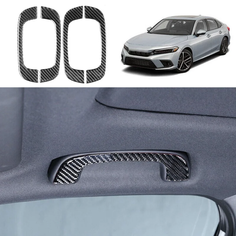 4pcs Carbon Fiber Car Roof Handle Cover Trim Car Interior Central Roof Handle Sticker Accessories for Honda 11th Civic 2022-2023