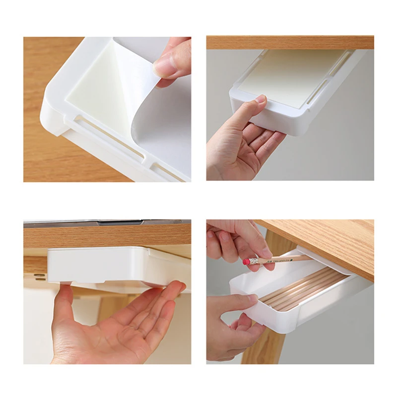 Self Adhesive Storage Drawer Box Makeup Pencil Tray Desk Hidden Under Desk Stand Under-drawer Storage Box for Home School Desk