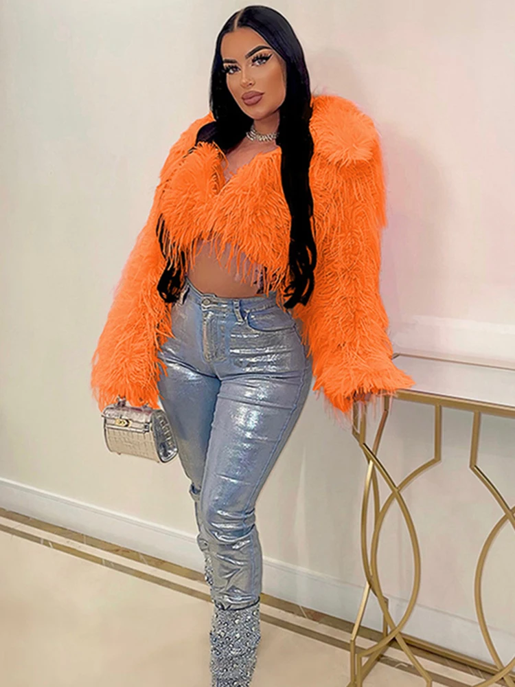 

Autumn and winter coat women's cut white faux fur coat long sleeved fur jacket sexy top coat