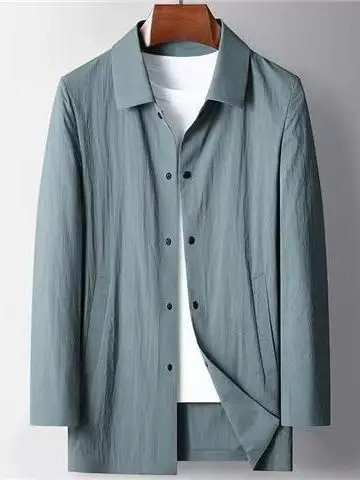 

Sun Protection Lightweight Qui Dry Casual Busin Men's Coat Spring Summer Iron Free Mid-Length Jaet M ell Button