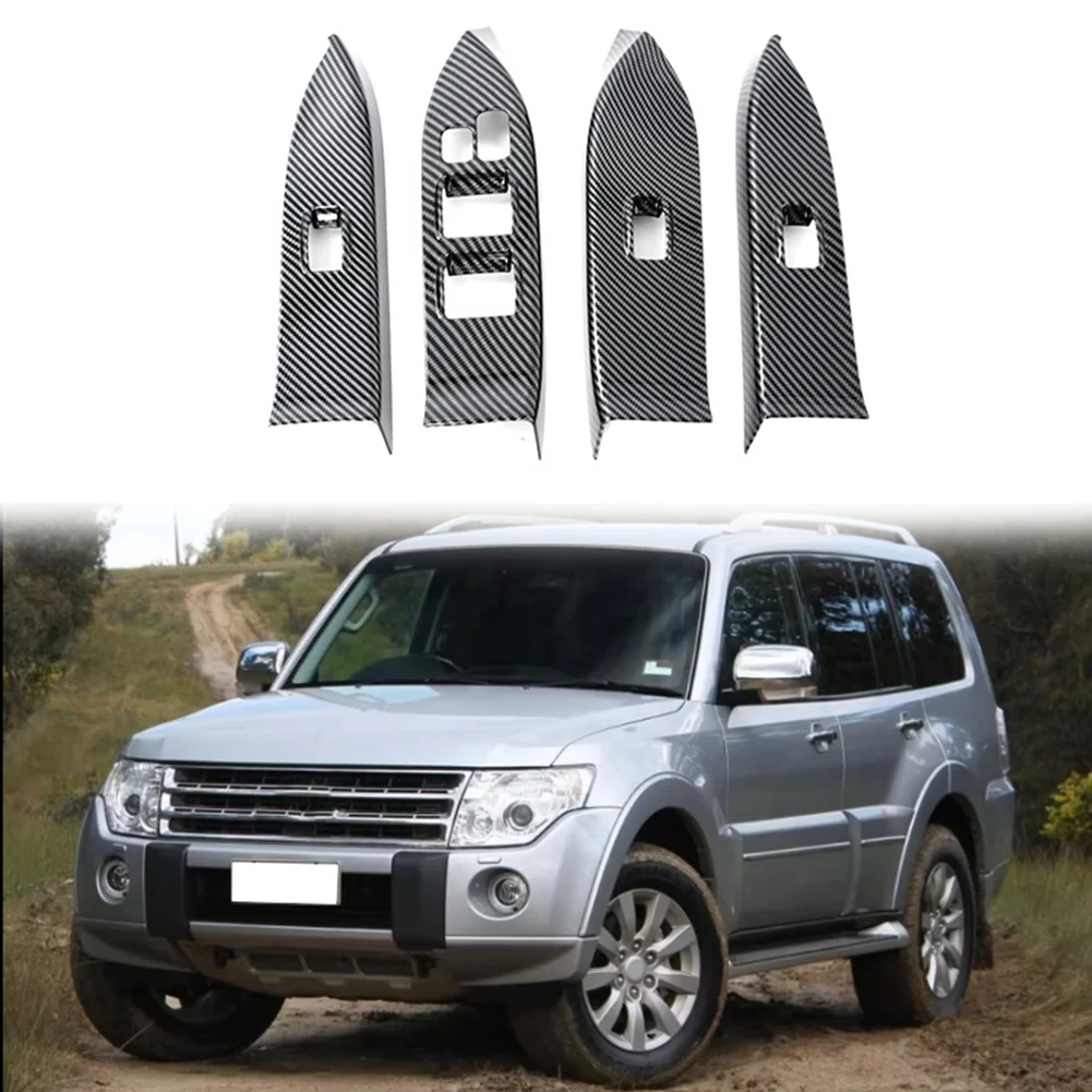 Painel de Botões de Vidro Elétrico em Fibra de Carbono Ingenious-Car para Mitsubishi Pajero 2007-2020