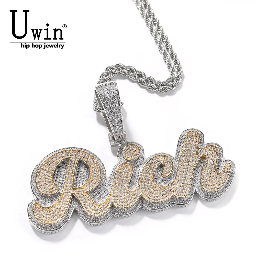 

Uwin Custom Two Tone Colors Curly Letters Iced Out Multi Layer Cubic Zircon Name Necklace Personalized Nameplate Hiphop Jewelry