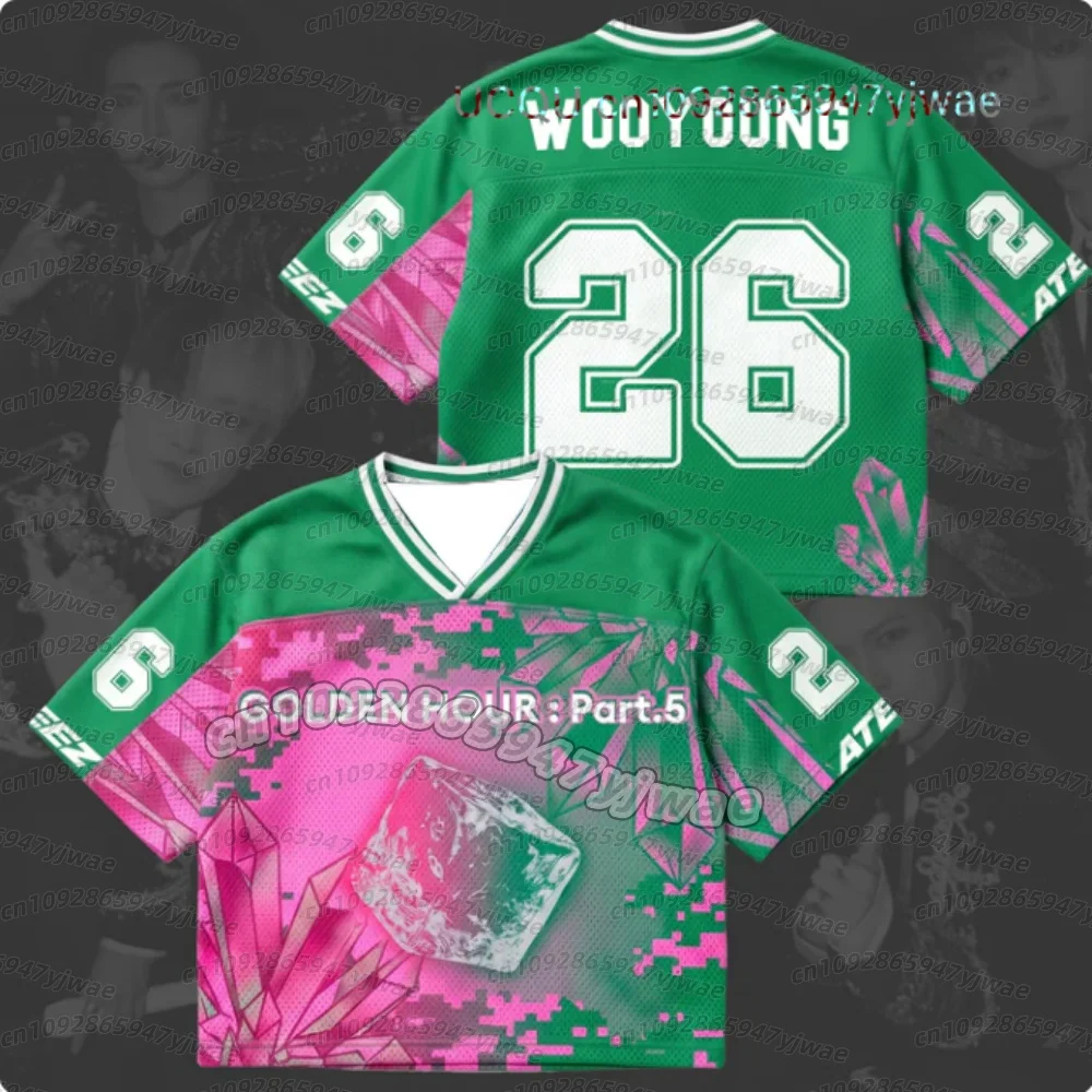 26 Summer Men's Women Short Sleeve Chrysalis Golden Hour Part 5 Album ATEEZ Mixed Mesh Jersey Kpop Jersey Child-Parent T-Shirt