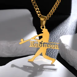 Custom Gold Color Baseball Name Necklace Women Men Jewelry Stainless Steel Cuban Chain Removable Nameplate Pendant Necklace