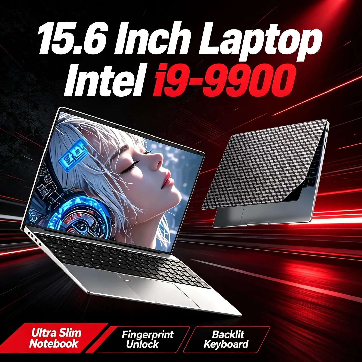 Intel Core i9‑9900 8C16T 5.0GHz Turbo 15.6 Inch Ultra Slim Laptop Fingerprint Unlock Backlit Keyboard Notebook High Performance