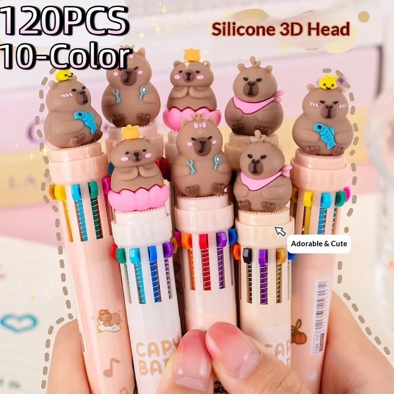 

120pcs 10-Color Capybara Ballpoint Pen Capibala Cartoon Cute 0.5mm Colorful School Office Supplies Student Painting Gel Pen