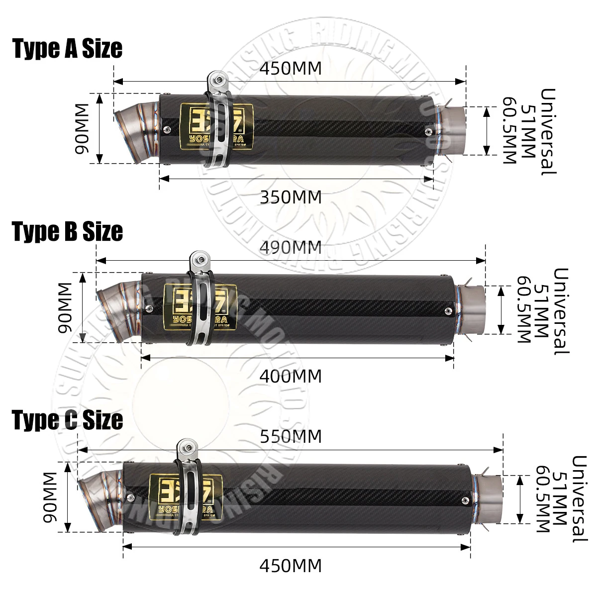 450mm 490mm 550mm yoshi Exhaust Muffler Escape for Kawasaki Yamaha Honda Suzuki Bmw ETC 51/60mm Motorcycle Exhaust Tail Pipe Mod view 2