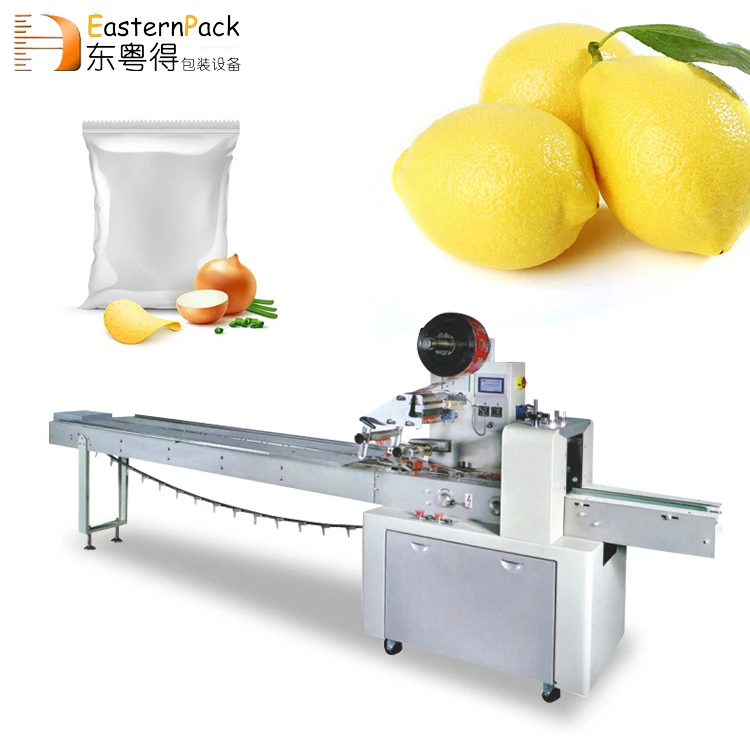 automatic high speed pillow frozen fruit tray and vegetable vacuum packaging mango lemon orange apple fruit packing machine