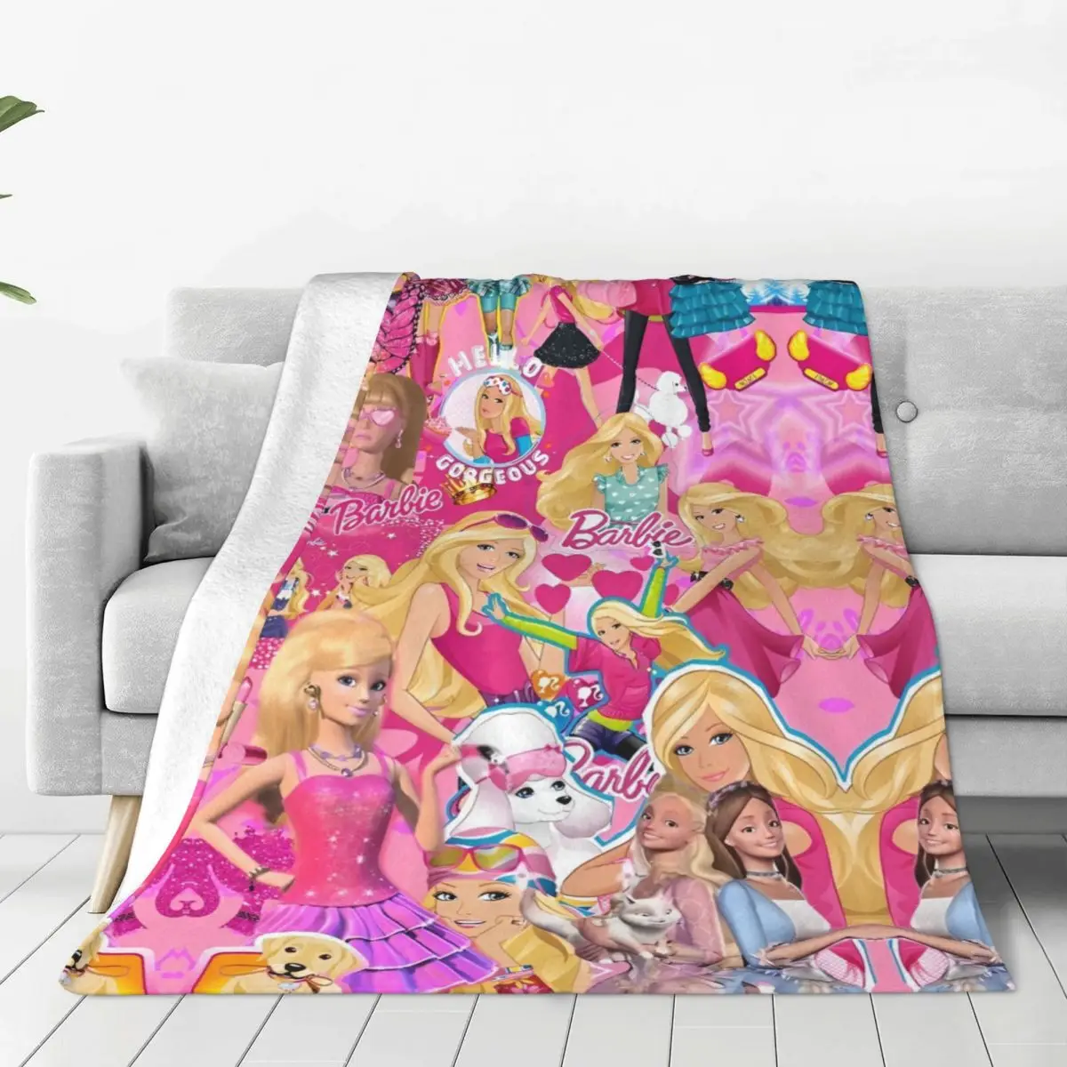 MINISO Barbie Cartoon Kawaii Warm Blankets Camping Plush Throw Blanket Fashion Home Decor Flannel Bedspread Sofa Bed Cover