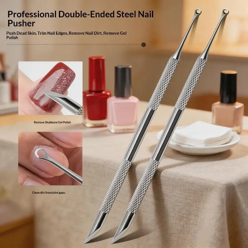 Professional Double-ended Cuticle Remover 1/4PCS Stainless Steel Manicure Sticks Bevelled for Nail Salon Artists