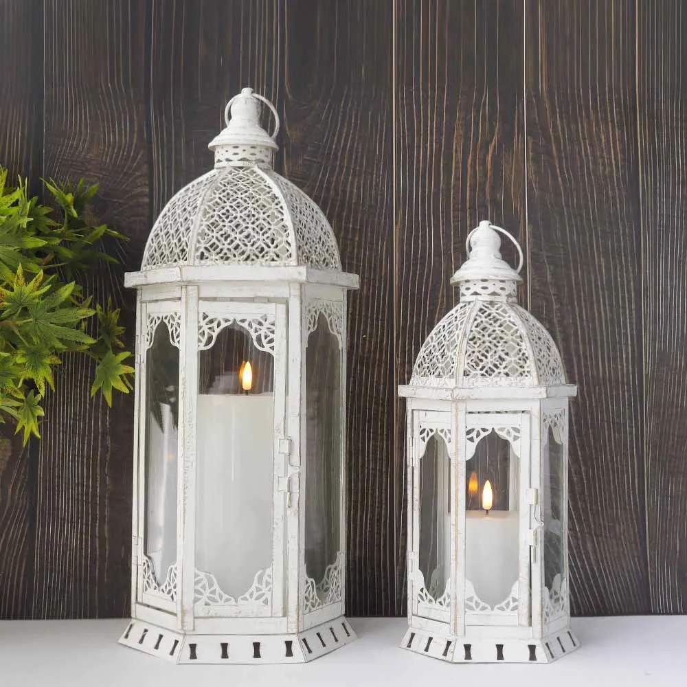 Set of 2 Hanging Vintage White Lantern for Garden Porch Decoration Wholesale Event Wedding Decor