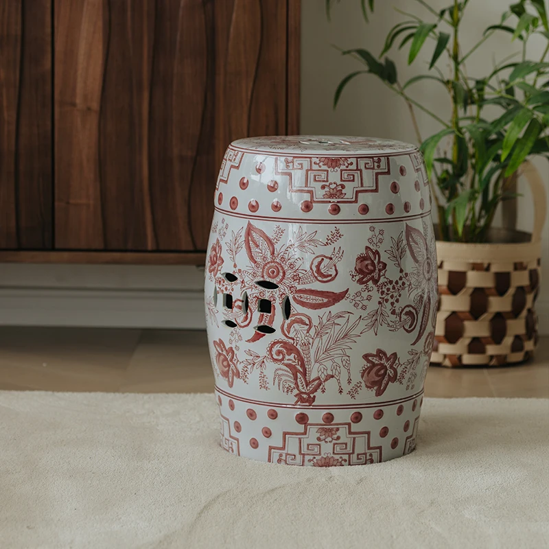 Customizable Sgabello per tamburo rosso smaltato Cherry Room ceramica dipinta a mano in stile francese cinese lato