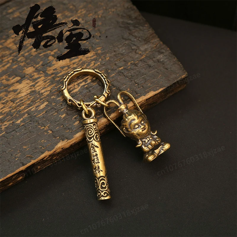 

Monkey King Wukong Keychain Action Figure Winning Buddha Brass Style Keyring Vintage Crafts Bag Car Key Pendants Friends Gifts