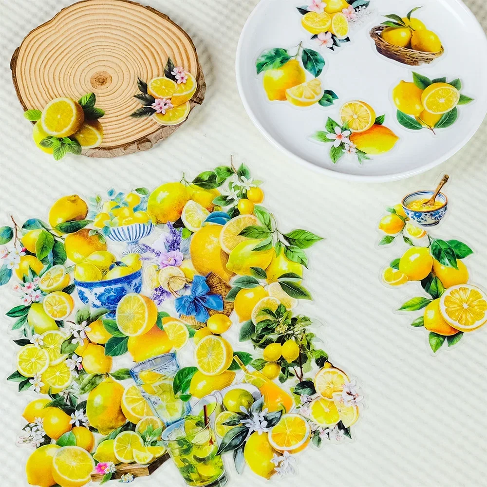 112pcs Lemon Themed Decorative Stickers PET Transparent Waterproof Decals for Bathroom Wall Mirror