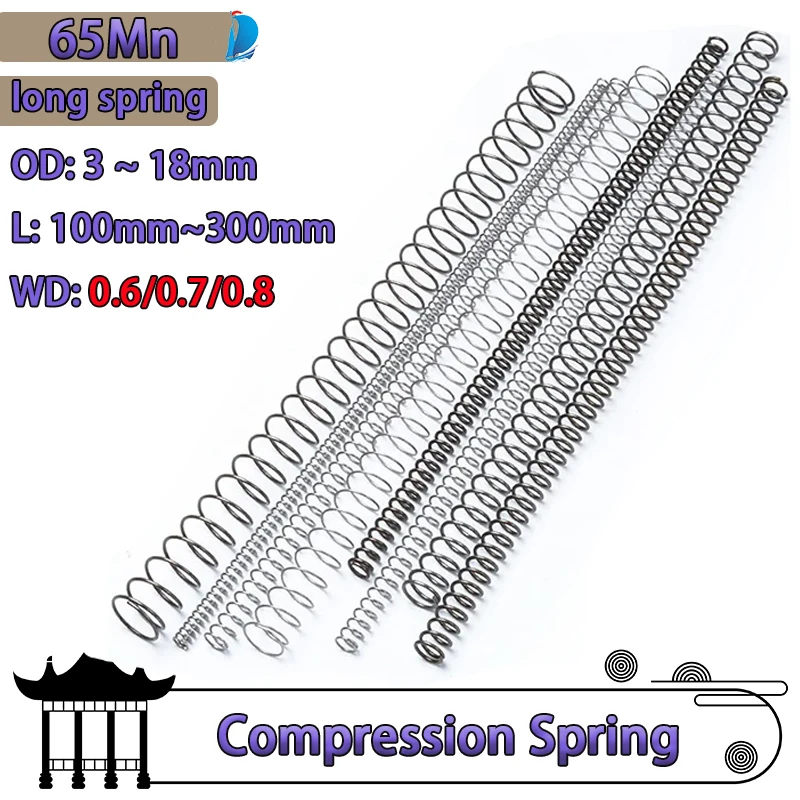 Wire Diameter 0.6mm0.7mm0.8mm Spring Steel Pressure Spring Return Spring Outer Diameter 3mm-18mm Long Spring100mm-300mm 4PCS