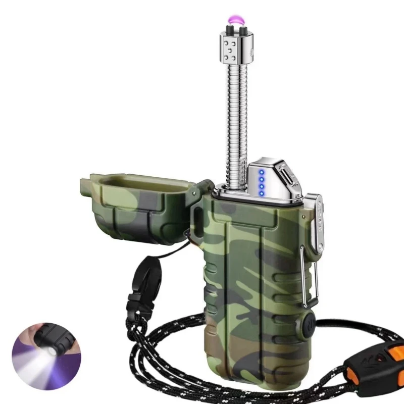 Waterproof Double Arc Lighter Rechargeable Windproof Plasma Lighter Outdoor Camping Flameless Smoking Accessories