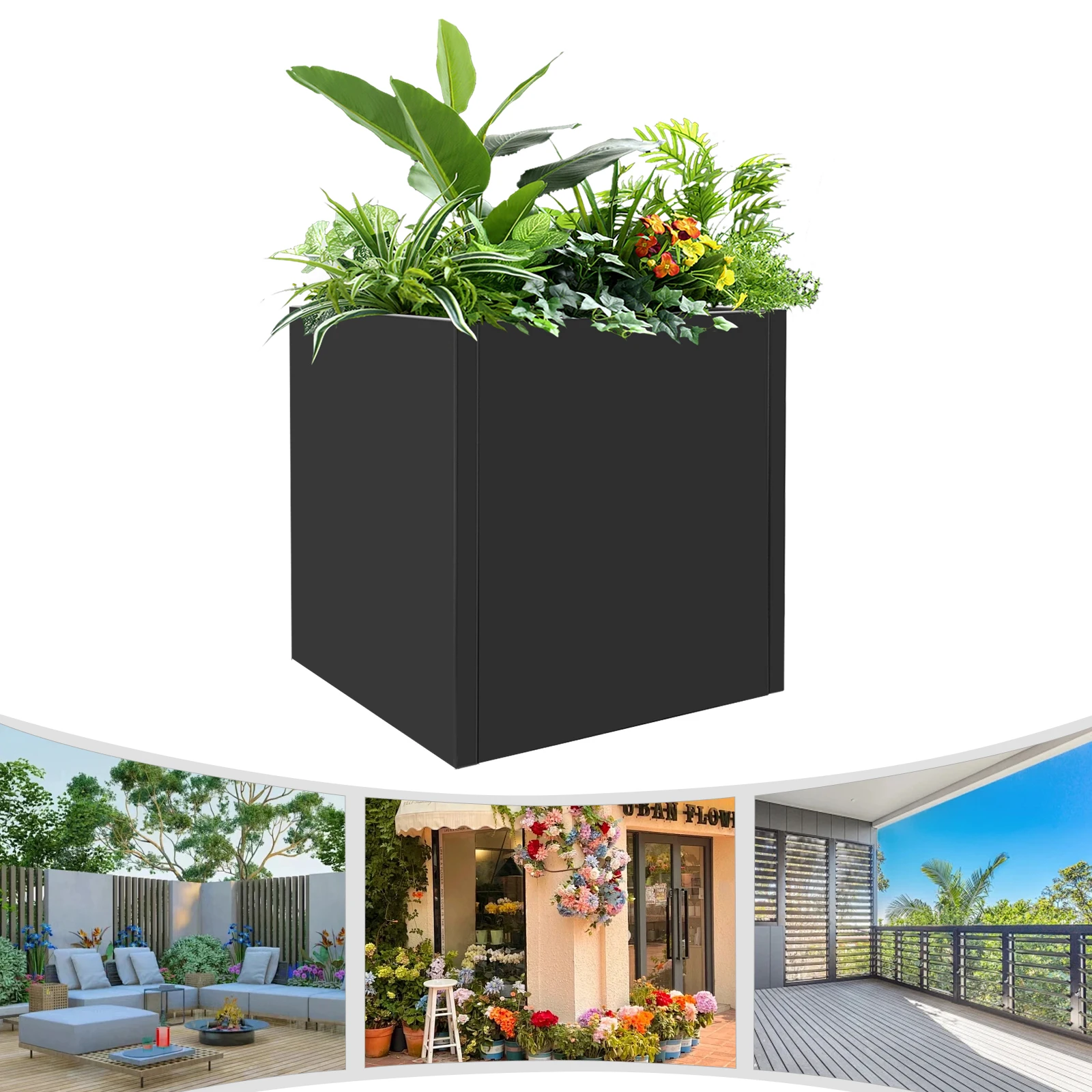 

Tall Metal Planter 17x17x18in All-Weather Durable Plant Box with Drainage Holes for Balcony Patio Garden Vegetables Flowers