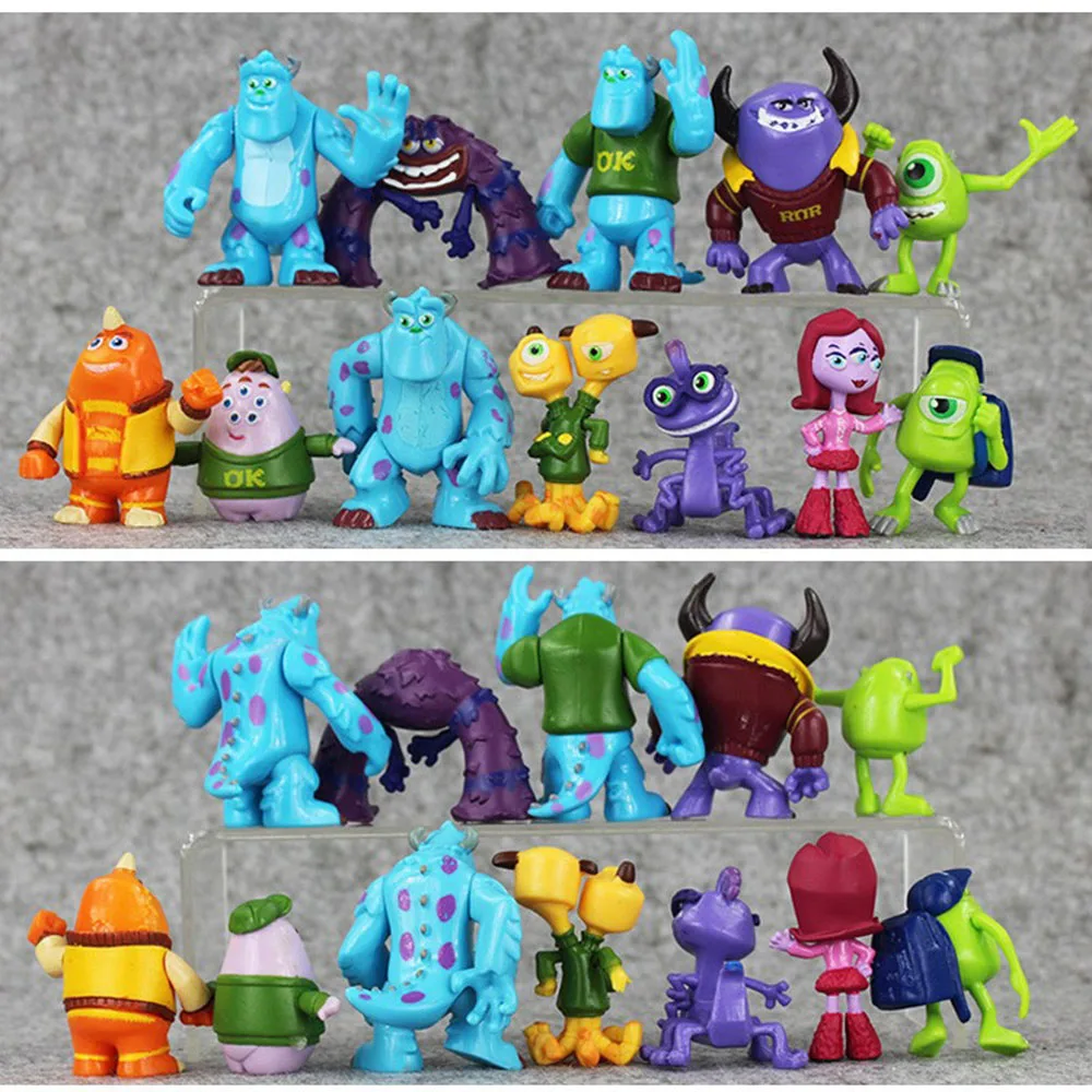 12Pcs/Lot Monsters University Inc. James P. Sullivan Michael Wozosky Cartoon Cute Model Gift Anime Pvc Kawaii Action Figure Toys