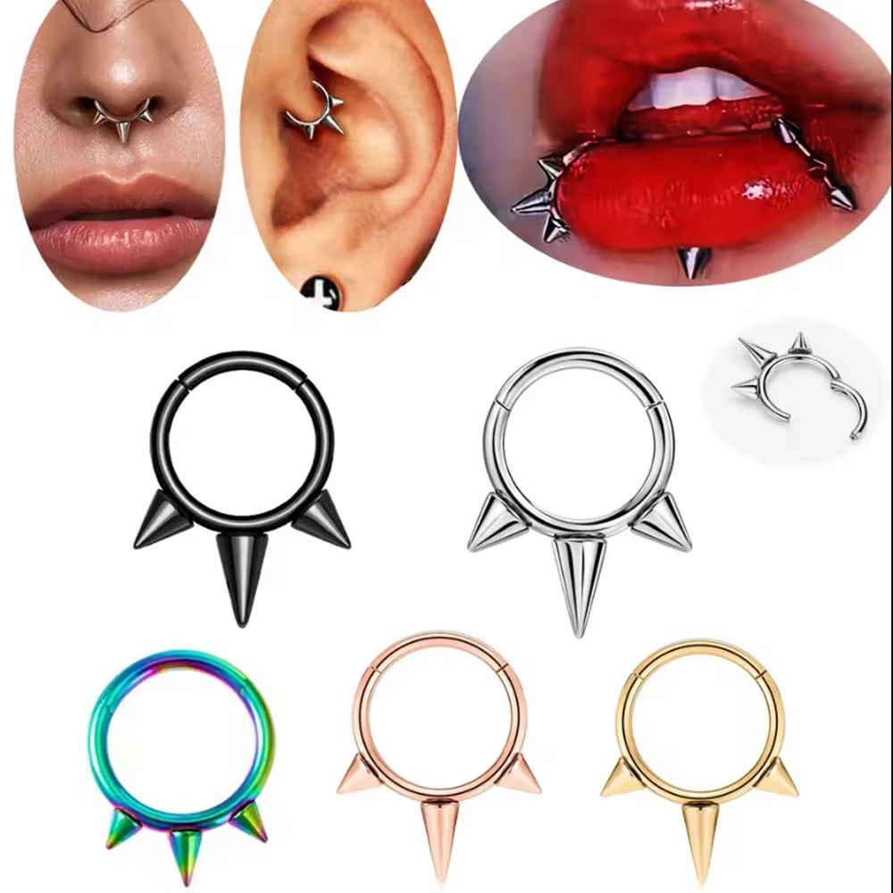 1pcs Taper Nose Ring Hoop Hinged Septum Hoop Ring Tragus 16G 1.2*8mm Punk Piercing Jewelry Lip Labret Ring Cartilage Earrings