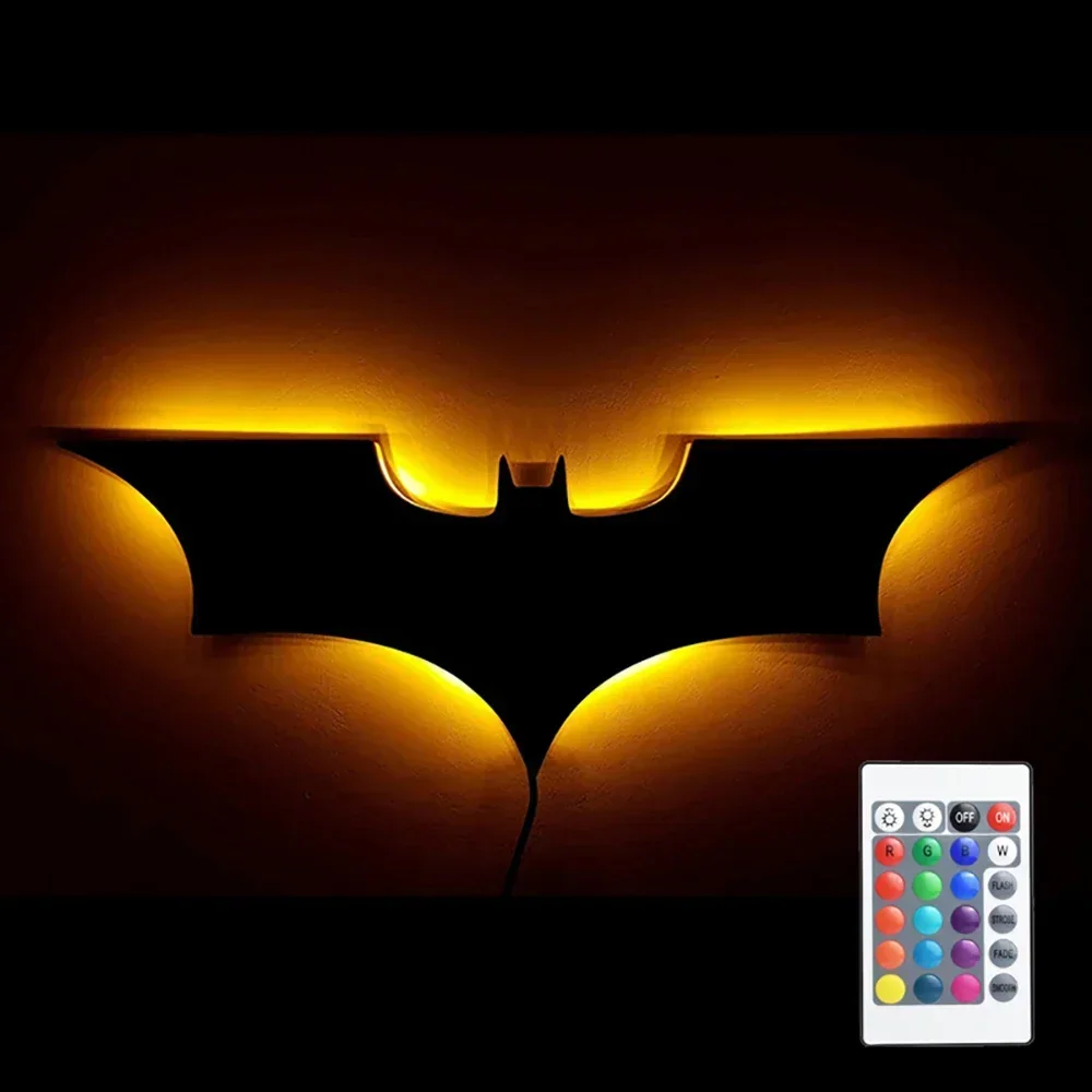 2025 40 cm Cool LED Wandlampen met Draadloze Afstandsbediening en Kleurverandering Bat Vorm Nachtkastje Licht Sfeer Logo Lampen Hot