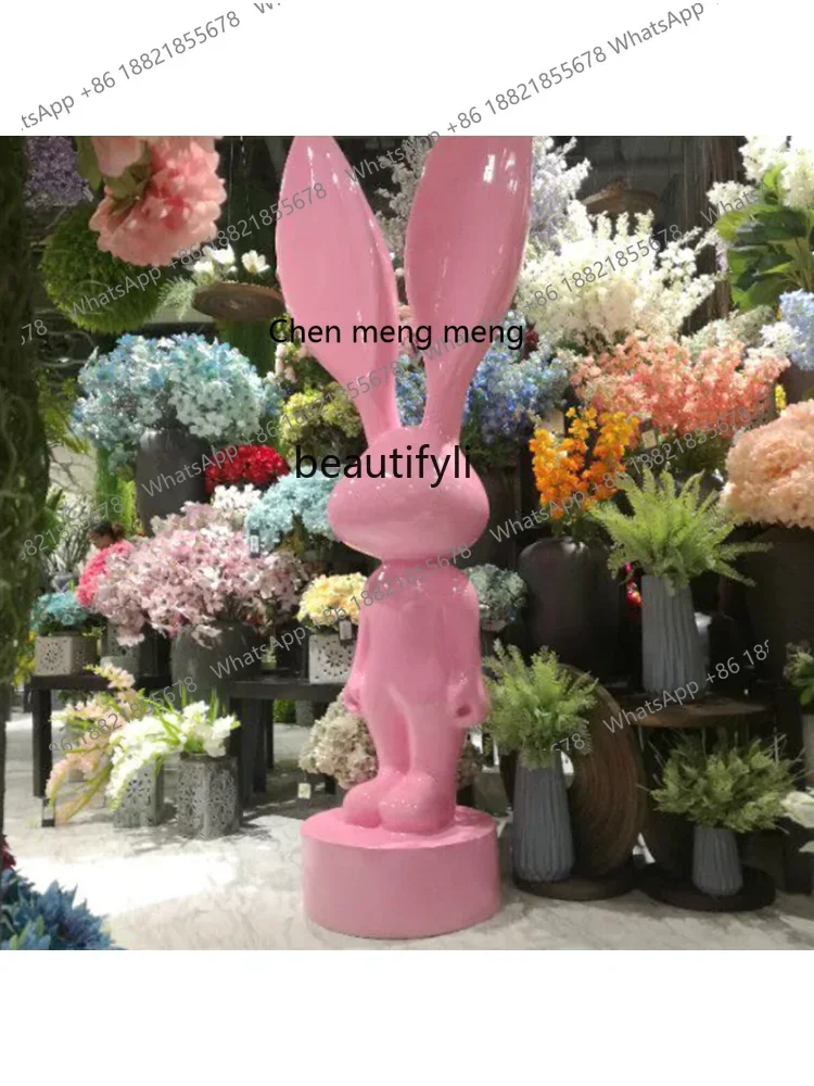 ss7486 Cartoon FRP Pink Rabbit Sculpture Shopping Mall Playground Punch-in Decoration Garden Landscape Show Window Decoration