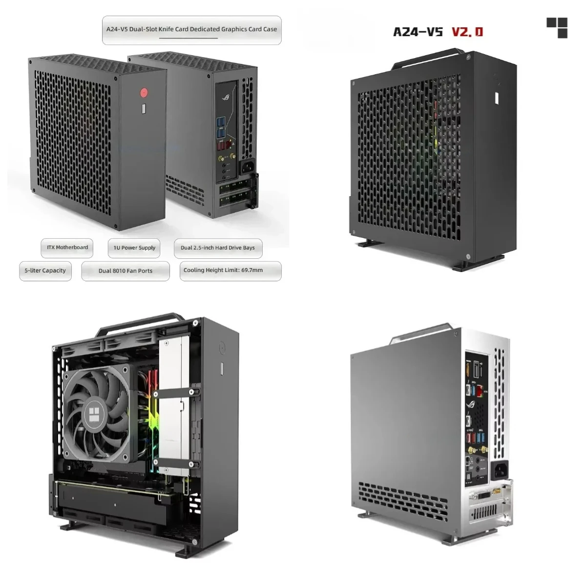 5 Litre Mini A24-V5 2.0 Dual Slot Single Display 1U Power Supply ITX Chassis with Double Chamfer for Mini PC