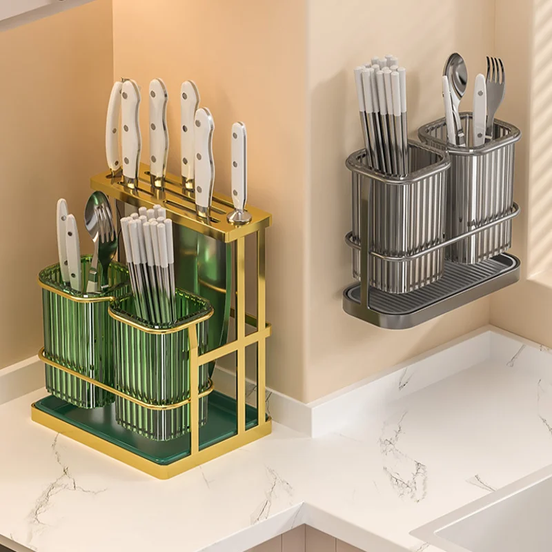 Kitchen Chopstick Storage Rack Countertop Cutlery Holder Wall Mounted Kitchen Utensil Organizer Knife Spoon Tube Storage Rack