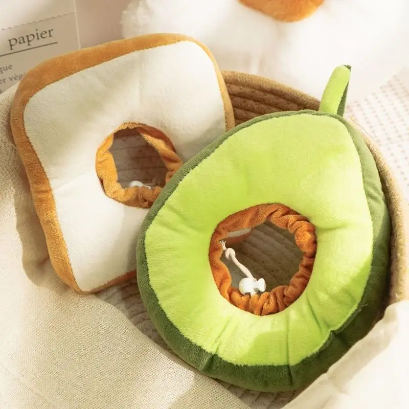 Soft Cotton Elizabethan Neck Ring Toast Avocado Pet Cone Light Post Surgery Collar For Cats Puppies Recovery Protection