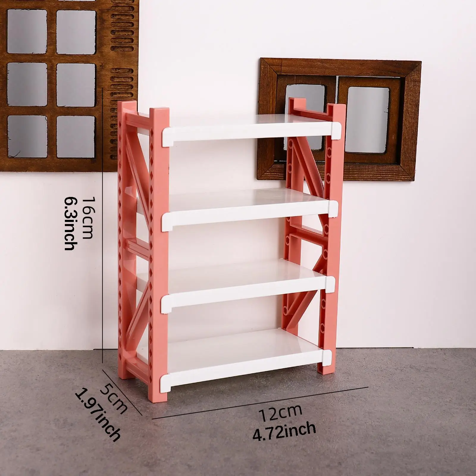 Dollhouse Miniature Storage Rack Bookcase Dollhouse Furniture 4 Tier Storage Organizer Shelves for Micro Landscape Drama Diorama