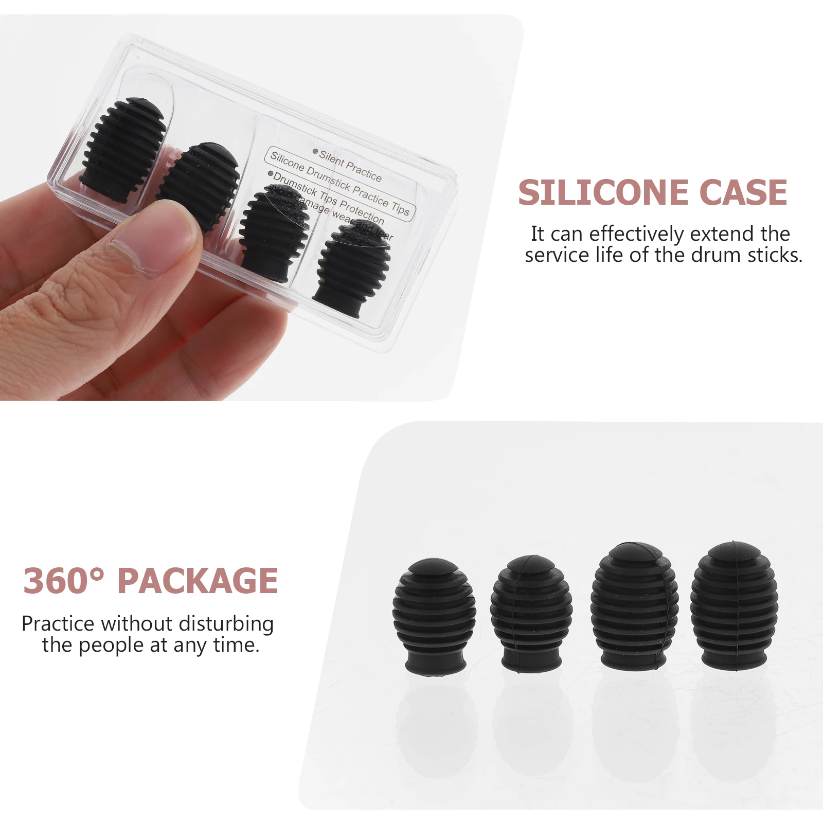

4Pcs Drumstick Protectors Silicone Covers Spiral Design Black Drum Accessories Practice Mute Tips