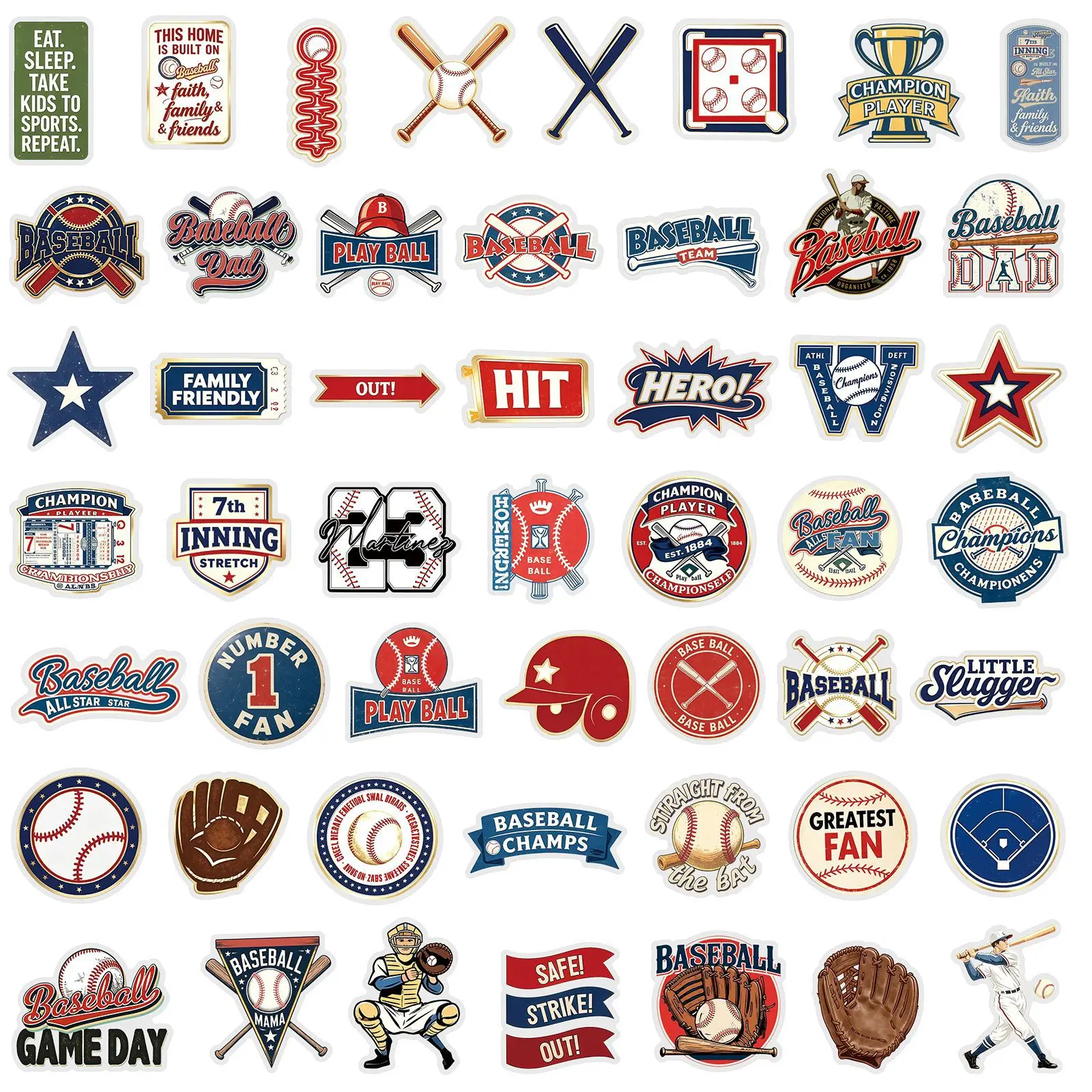 50Pcs Baseball Ace Action Graffiti Sticker Baseball Sports Sports Creative Trends DIY  Transparent  Waterproof Stickers