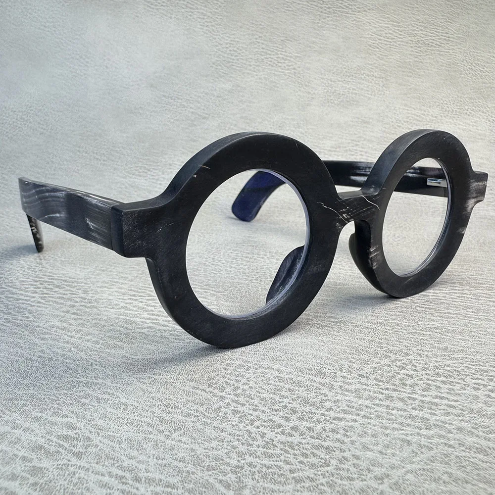 

Eyeglass Frames Round Matte Vintage Thick Stripes Handmade Buffalo Horn Reading Prescription Men Glasses Frames Optical Eyewear