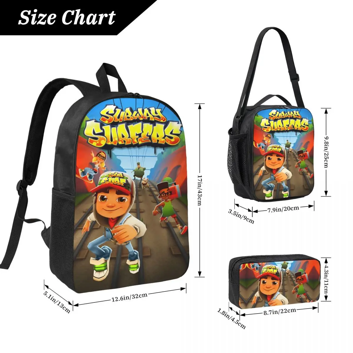 Subway Surfers-mochila divertida para niños, fiambrera, bolsas para bolígrafos, mochilas para niños y niñas, conjunto de mochila escolar ligera