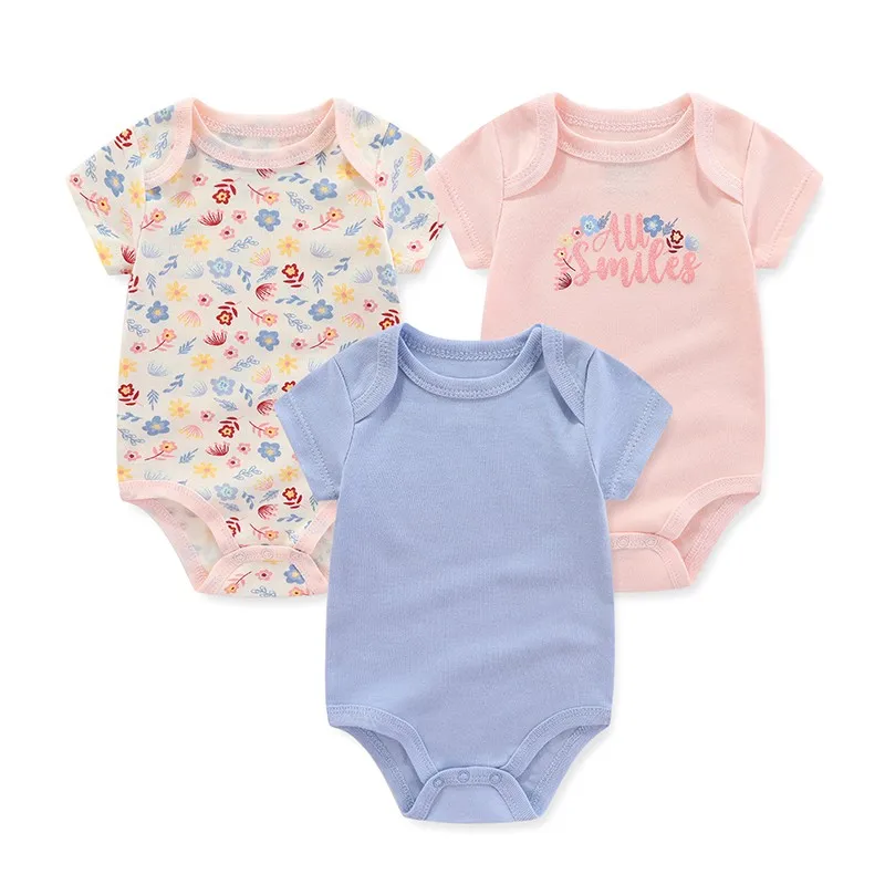 Unisex 3Pieces Newborn Bodysuits Cartoon Cotton Baby Girl Clothes 0-12M Short Sleeve Baby Boy Clothes Summer Bebes