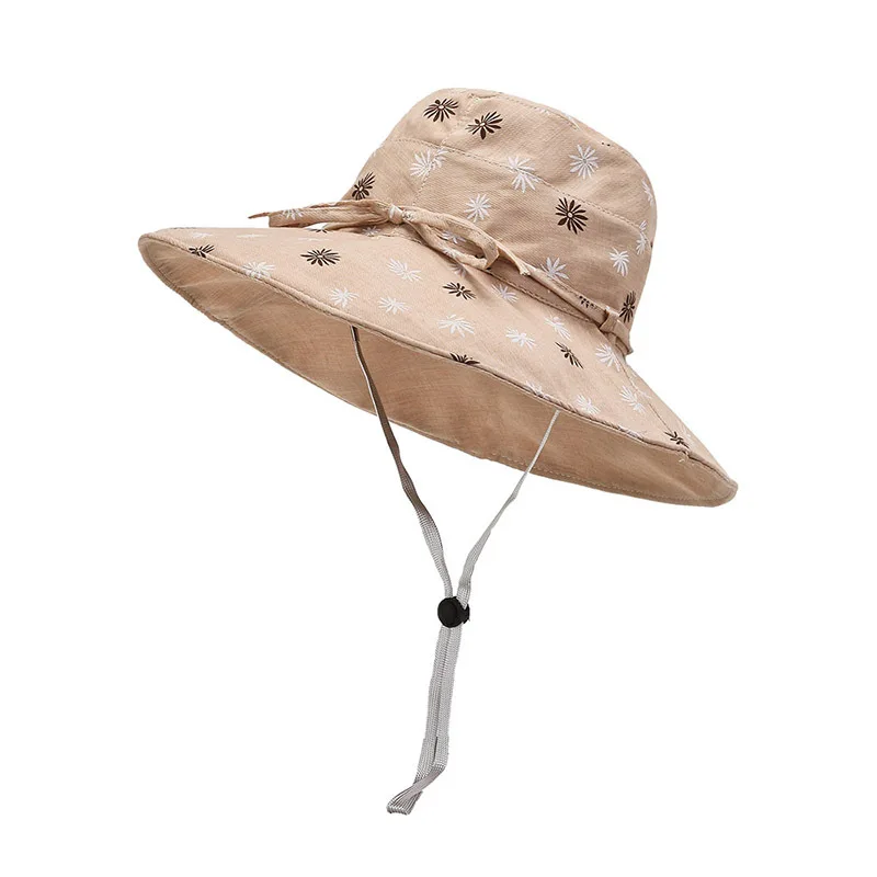 Panama Women\'s Fragmented Flower Big Eave Fisherman Bucket Pot Hat Outdoor Fashion Sunscreen Beach Summer Cap H94