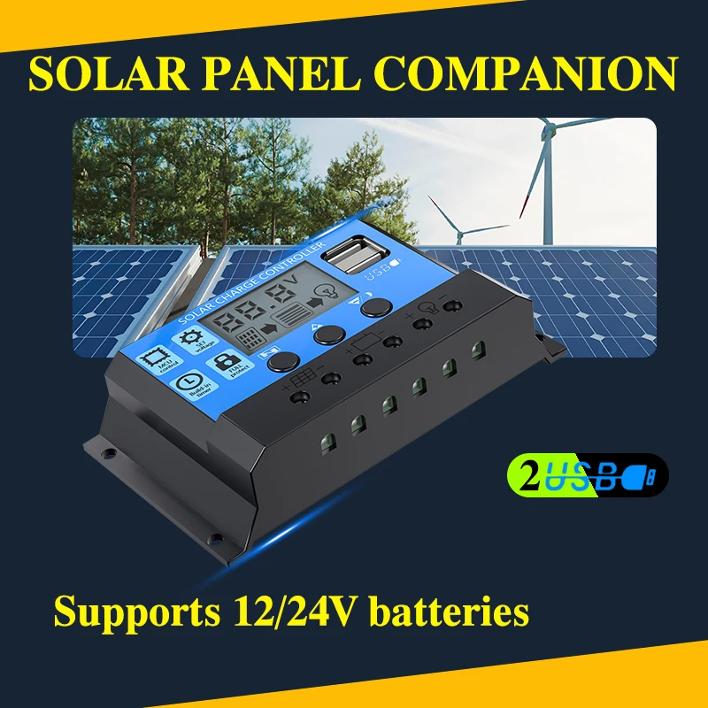100A PWM جهاز التحكم بالشحن والتفريغ بالطاقة الشمسية، شاشة LCD مزدوجة USB، منظم شاحن لوحة الخلايا الشمسية التلقائي #3