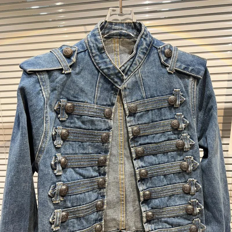 DEAT Damen Y2K Gothic Cropped Jeansjacke 2026 Herbst Neu Metallschnalle Schulterriemen Vintage Militär Kurze Jeansjacke 11A0699 – Detail 15