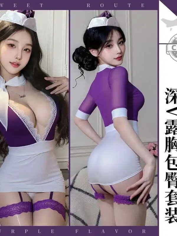 ใหม่เซ็กซี่เลขานุการกระเป๋าก้น T เสื้อชุดมินิสีม่วง V คอเปิดคอชุด Tempting ชุดนอน Elegant Top 508Y