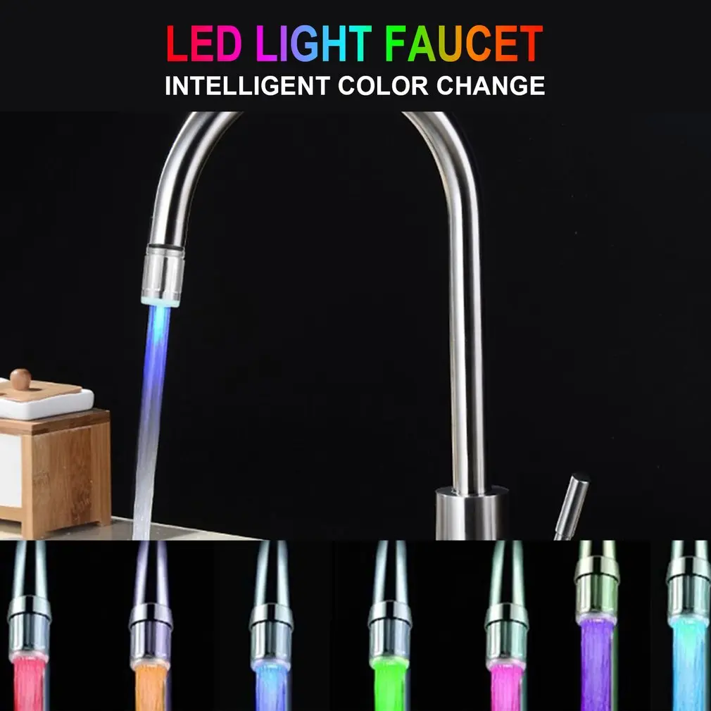 New LED Water Faucet Kitchen Bathroom Tap Faucet Nozzle Head Change Temperature Sensor 7 Color Light Faucet Kitchen Accessories